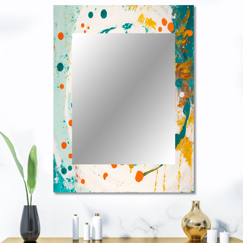 Mariage en spirale d'ambre électrique et de sarcelle - miroir abstrait en spirales, miroir mural décoratif doré, impression d'art en métal