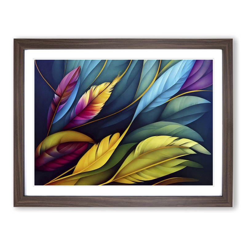 Colourful Bird Feathers Vol.4 - Framed Print, 25cm H x 34cm W x 2cm D, Walnut