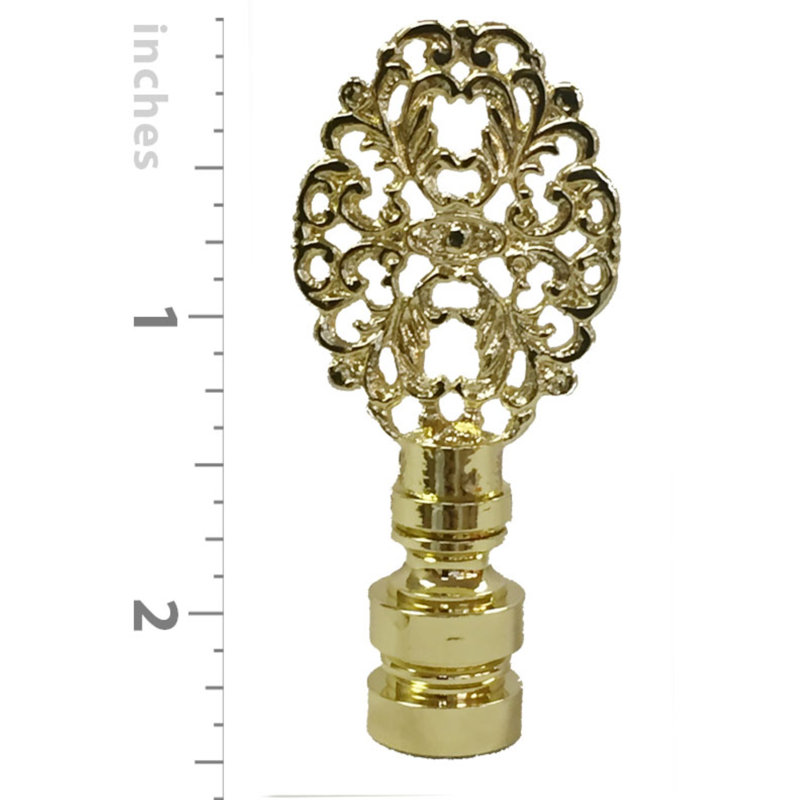 Oval Filigree Lamp Finial, Polished Brass