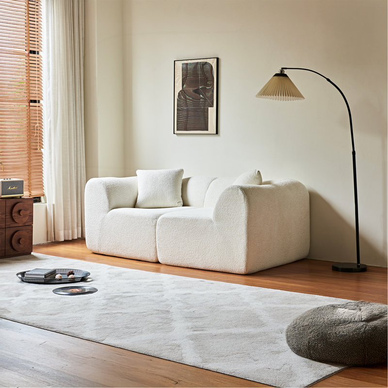Canapé moderne à 2 places pour causeuse, canapé en tissu de velours doux avec 2 coussins, conception compacte pour petit salon, chambre à coucher, bureau et appartement