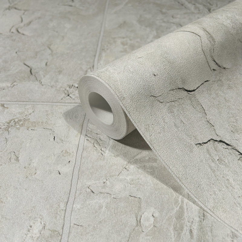 The Bricks and More Tile optic 10.05m x 53cm Matte Wallpaper Roll, Silver Grey