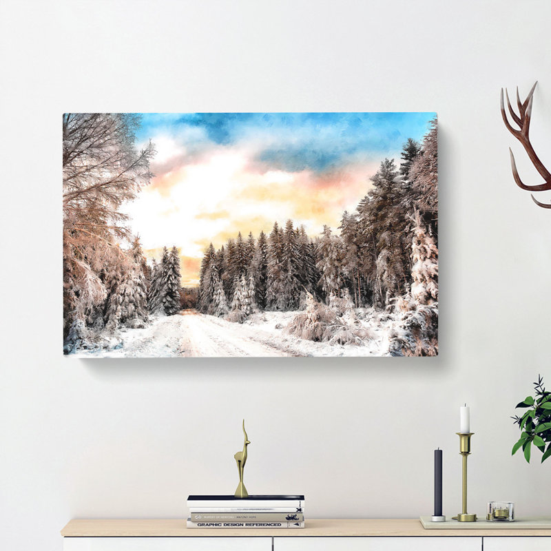 Winter White Forest In Sweden - Wrapped Canvas Painting, 35cm H x 50cm W x 3cm D