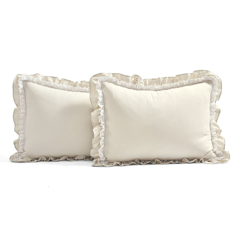 Shabby Elegance Ruffle Lace 3Pc Bedspread Set, King Bedspread + 2 King Shams, Neutral
