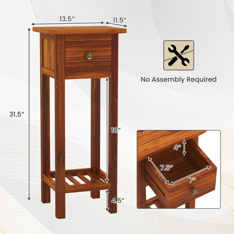 Amber-Rae Aivree 1 -2 Tier Slim Nightstand With Drawer And Shelf, Brown
