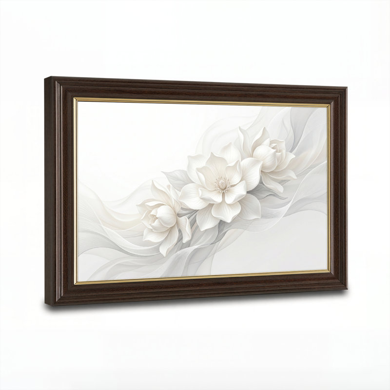 Art mural antique sur toile encadré doré pour le salon, la chambre à coucher, le bureau ou le vestibule - Décoration murale décorative avec fleurs blanches