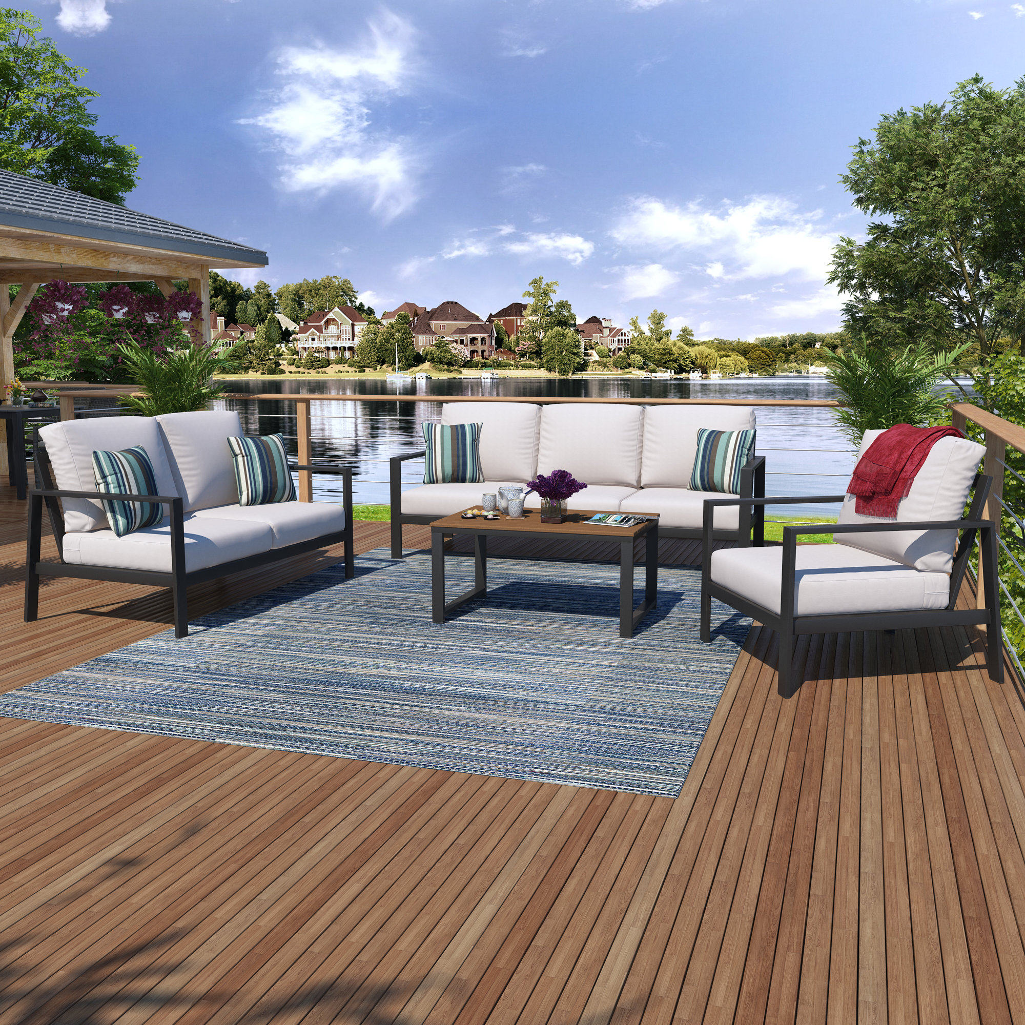 Townsend Sofa Seating Group with Sunbrella Cushions, Mahogany, Sunbrella Canvas Natural