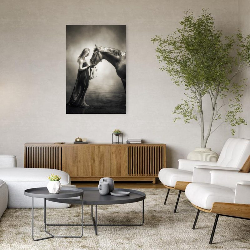 Misty Horse Connection Classic Elegant Ethereal Horse Nature Wall Art Print 1 Piece Wrapped Canvas Wall Art