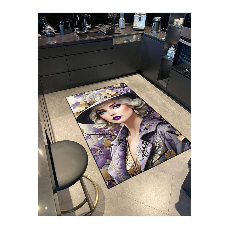 Tapis tissé mauve à motif de fille noble, Carré 3 pi 3 po 