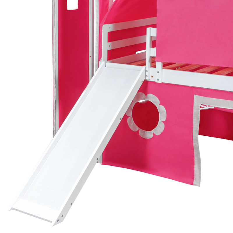 Lit mezzanine simple avec tente et tour rose Slide - Rose