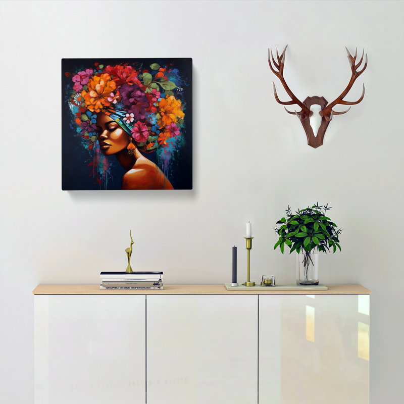 African Woman Floral Art No.4 - No Frame Print, 50cm H x 50cm W x 3cm D