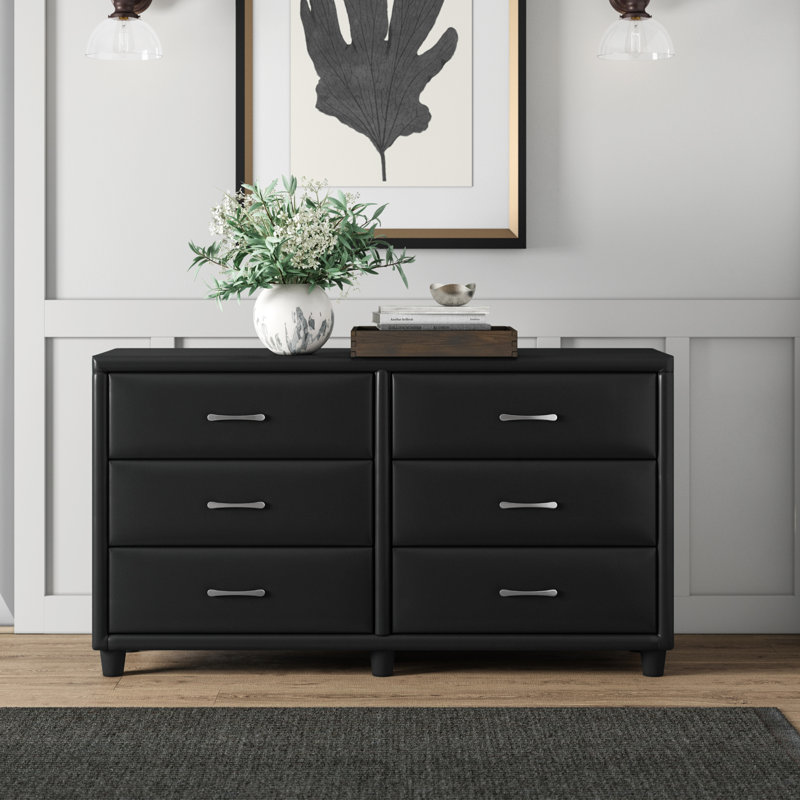 Gribble 56.5'' W 6 - Drawer Dresser, Black Vinyl