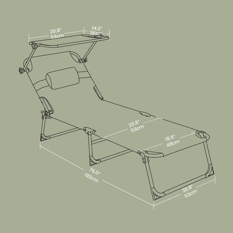 Sun Lounger, Deck Chair Folding, Sunbed, 193 X 53 X 29 Cm, Max. Load 150 Kg, With Sunshade Headrest Adjustable Backrest, With Mattress