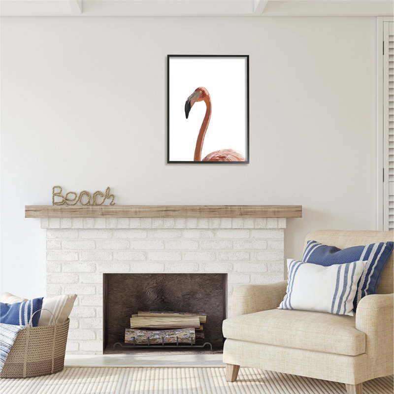 «Minimal Flamingo Portrait» encadré sur bois par Amelia Noyes, impression, H 30 po x l 24 po x P 1,5 po