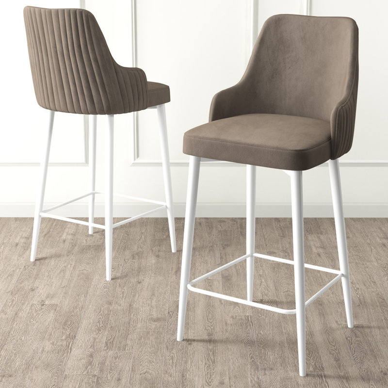 Modern Bar Stool Set (2 Pieces), Cappuccino & White, 17.7 x 41.3 x 16.9 inches | 100% Metal Frame, Babyface Fabric, 18 DNS Foam for Back & 22 DNS Foam for Seat | Stylish Design for Kitchen & Dining Spaces