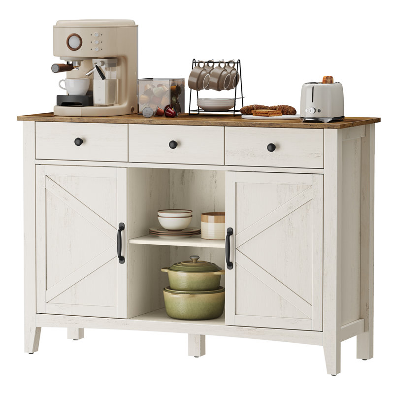 45.1"W Buffet Cabinet, Sideboard with Drawers and with Doors, Height Adjustable Shelves, White