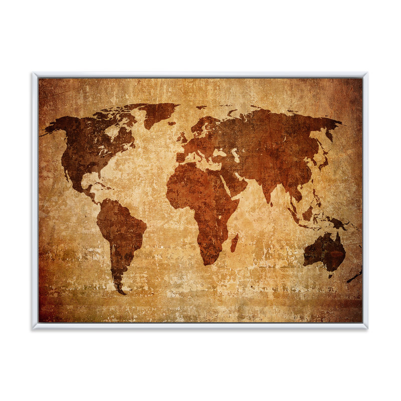 Ancienne carte du monde, impression sur toile, cadre flottant, H 30 po x l 40 po x 1,5 po, Blanc