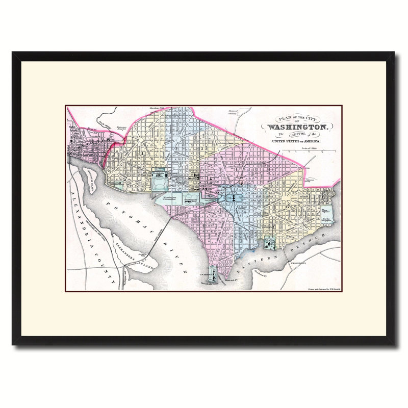 Washington DC, carte antique, art mural, 16 x 21, H 16 po x l 21 po
