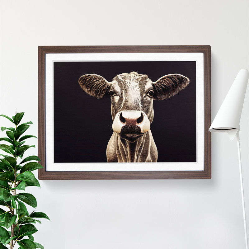 Revered Cow - Single Picture Frame Painting, 34cm H x 46cm W x 2cm D, Walnut Framed