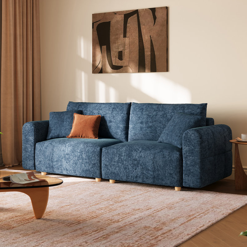 Canapé modulaire en chenille avec pieds en bois massif, Marine