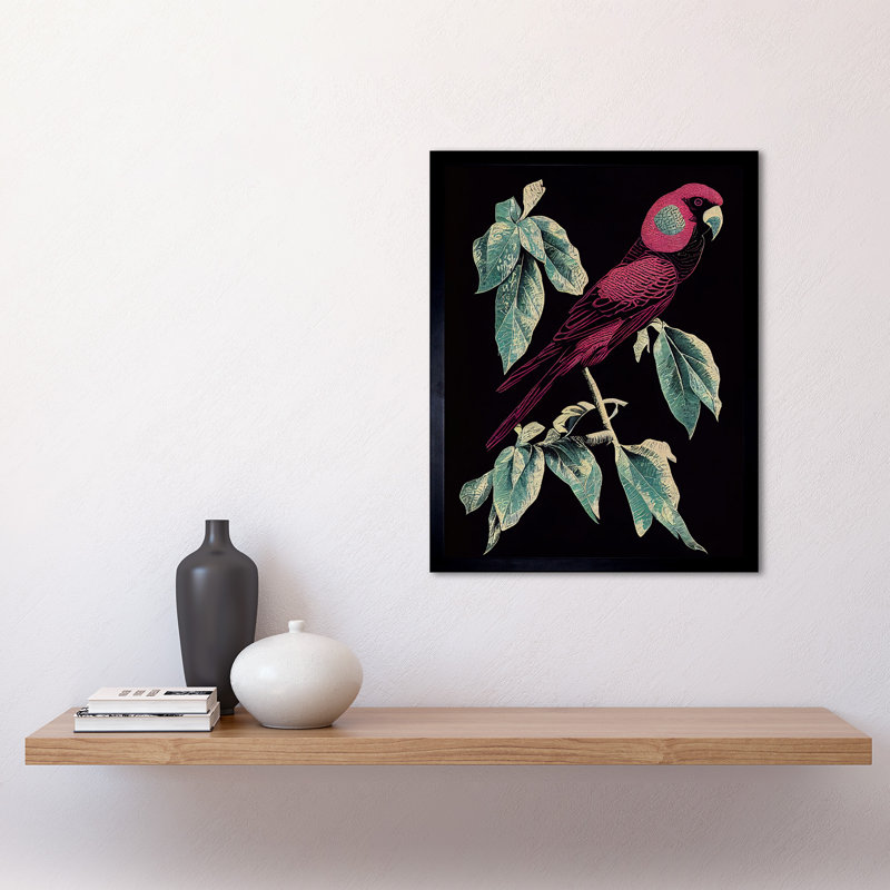Burgundy Parakeet Retro Modern Tropical - Single Picture Frame Print