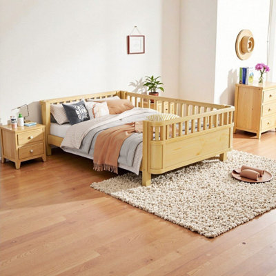 Low Profile Kids Platform Bed with Convertible Safety Rails | Toddler to Big Kid Friendly Twin/Full Wood Bed Frame