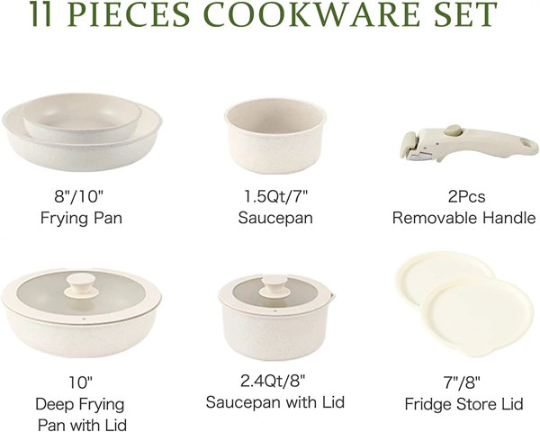 SENSARTE 9 Piece Pots and Pans Set, Nonstick Detachable Handle Cookware,  Induction Kitchen Cookware Set with Removable Handle, Healthy Non Stick RV