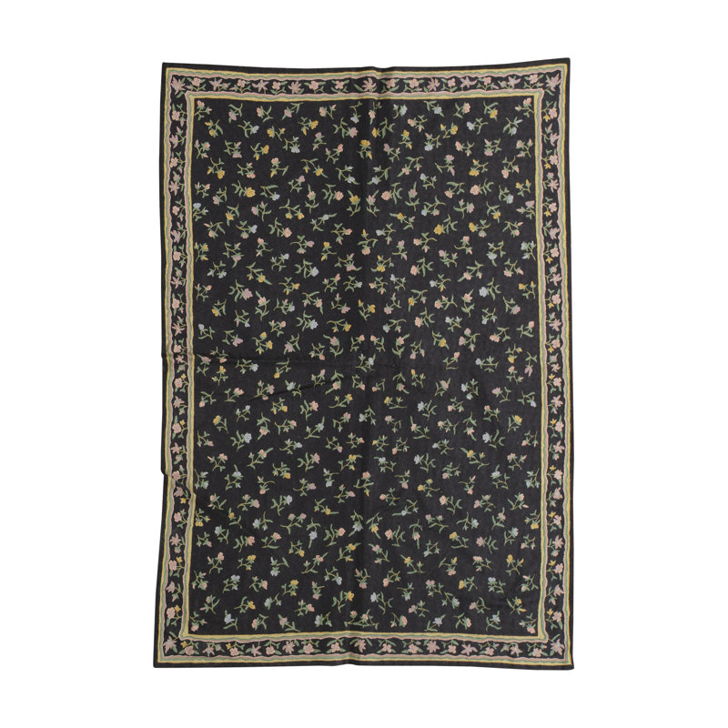 Tapis noir et noir de haute qualité noué à la main