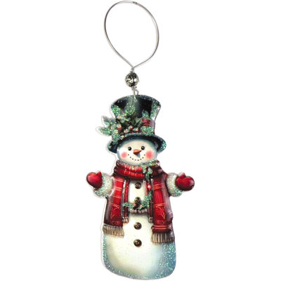 Glitter Top Hat Snowman Metal Christmas Holiday Ornament - Set of 6