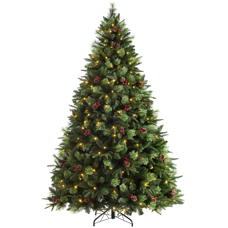 Victorian Green Artificial Christmas Tree with Clear and White Lights, 213cm H