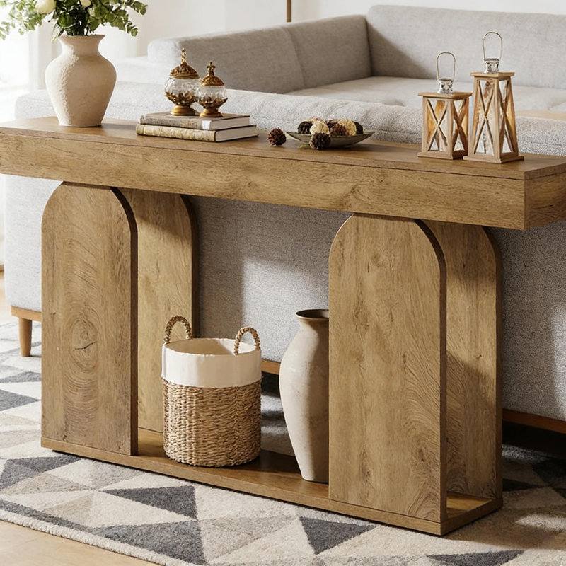 Table basse durable, table de canapé élégante, table de couloir autoportante, Marron clair
