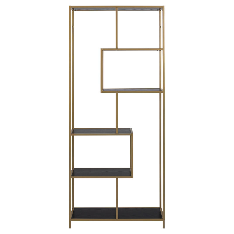 Romilda 185cm H x 77cm W Steel Etagere Bookcase, Black/Gold