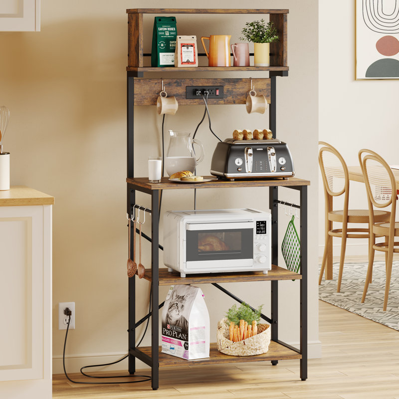 Bulut 23.62'' Kitchen Baker's Rack with Power Outlet, Microwave Oven Stand 5 Tiers, Rustic Brown/Black