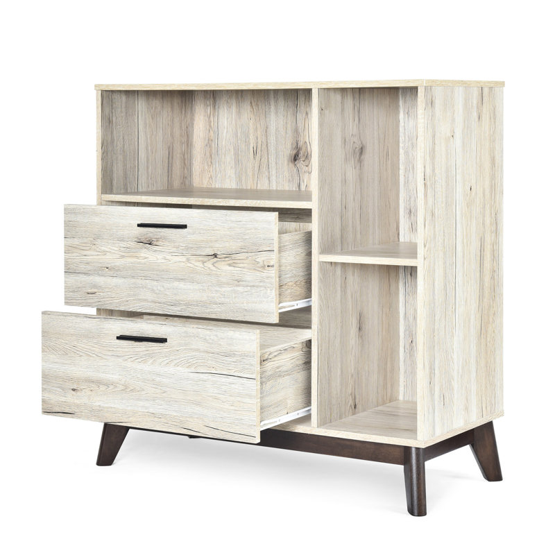 Armoire Mid-Century moderne en faux bois, intérieur spacieux, l 35,92 po x P 15,95 po, H 37,34 po, Chêne