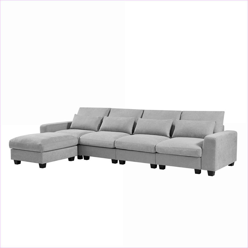 Canapés modulaires | Canapé convertible moderne en L à 5 places pour le salon | Gris clair | Chenille, Chenille gris pâle