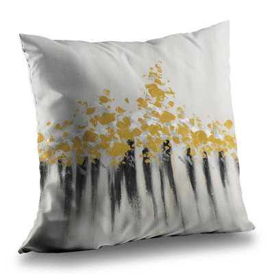 Abstract Gold Flowers - Pattern Poly Twill Throw Pillow – Poly Twill Throw Pillow with Insert, Double-Sided Print