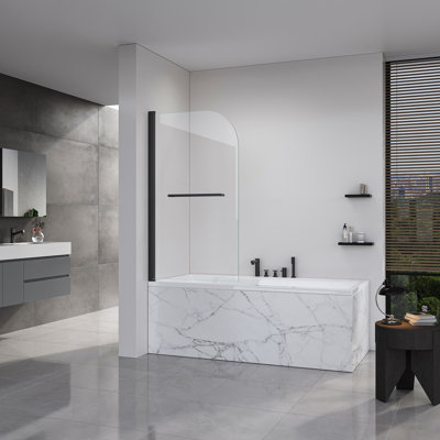 Portes de douche pliantes sans cadre pour baignoire, porte en verre trempé de 1/4 po (6 mm) d'épaisseur, porte de baignoire pivotante pour salle de bain L 31 po x H 55 po - Noir mat