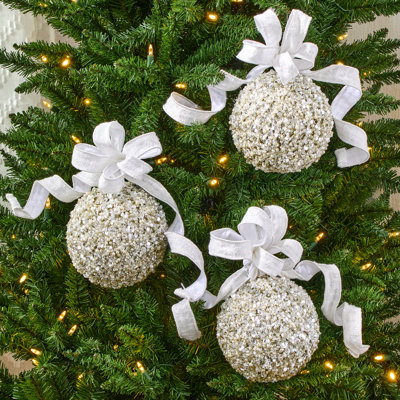 6" Glitter With Pearl Patterned Ball Ornament 