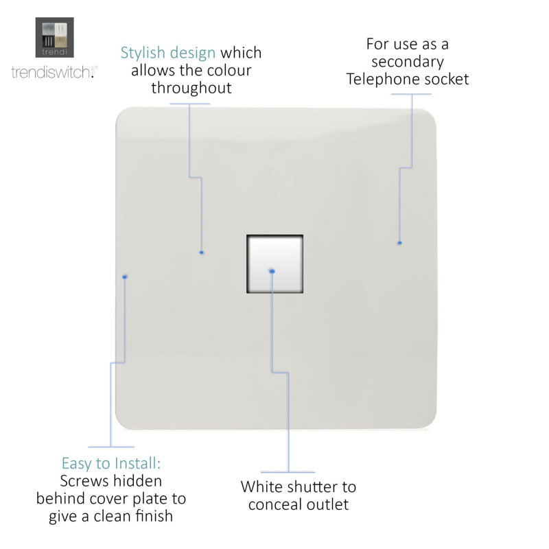 Trendi Switch 1 Gang Cat 3 Telephone Socket, Gloss White