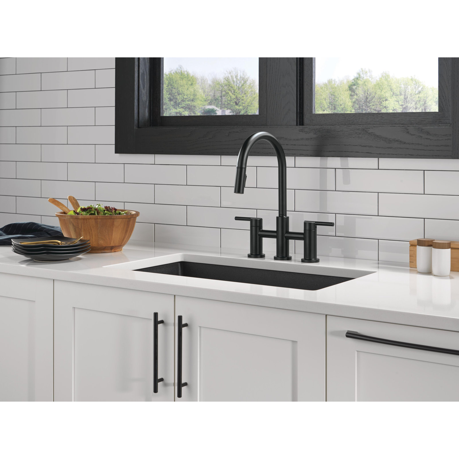 Nicoli Pull-Down Bridge Kitchen Faucet, Matte Black