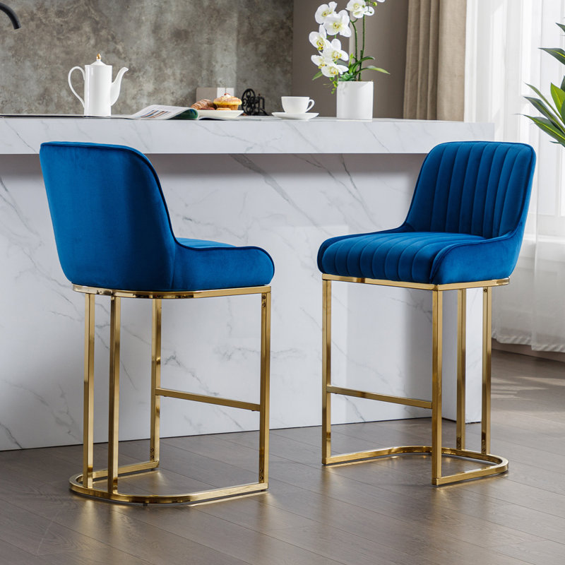 Tabouret de comptoir 26,25 po, Bleu marine, Or