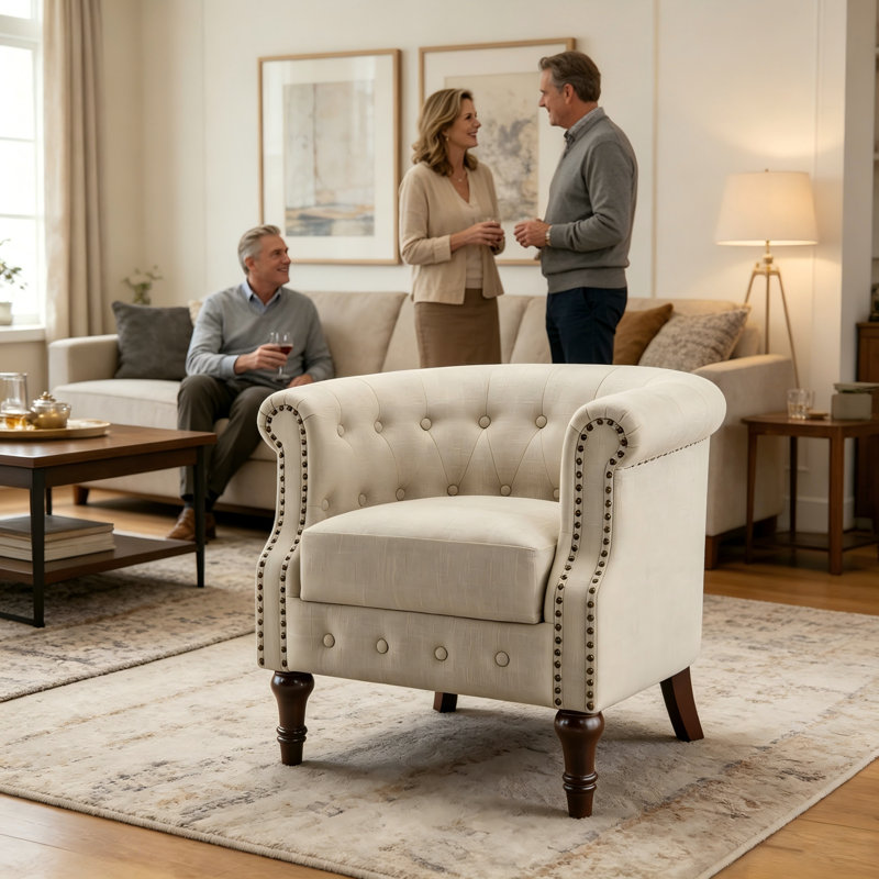 Fauteuil demi-tonneau moderne, fauteuil club rembourré avec siège confortable