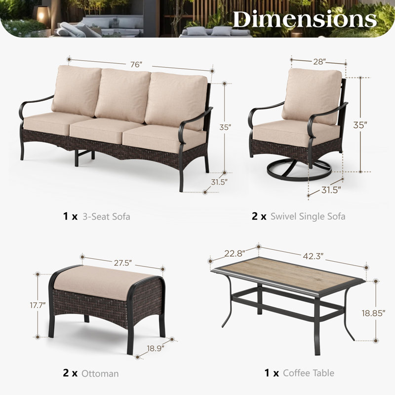 13-Person Outdoor Patio Furniture Set Including A Patio Conversation Set With Swivel Lounge Chairs & A Patio Dining Set With An Umbrella