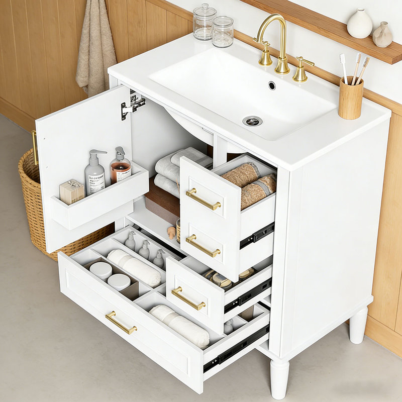Meuble-lavabo moderne avec lavabo en céramique, 30 po + blanc