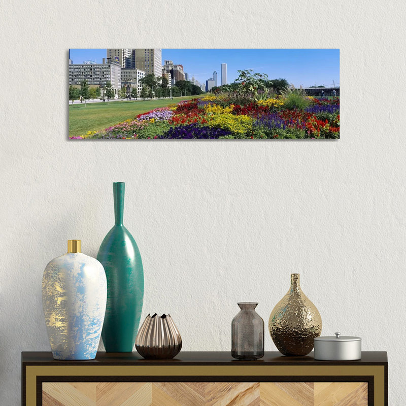 Flowers In A Garden, Welcome Garden, Grant Park, Michigan Avenue, Roosevelt Road, Chicago, Cook County, Illinois, USA - Wrapped Canvas Panoramic Print