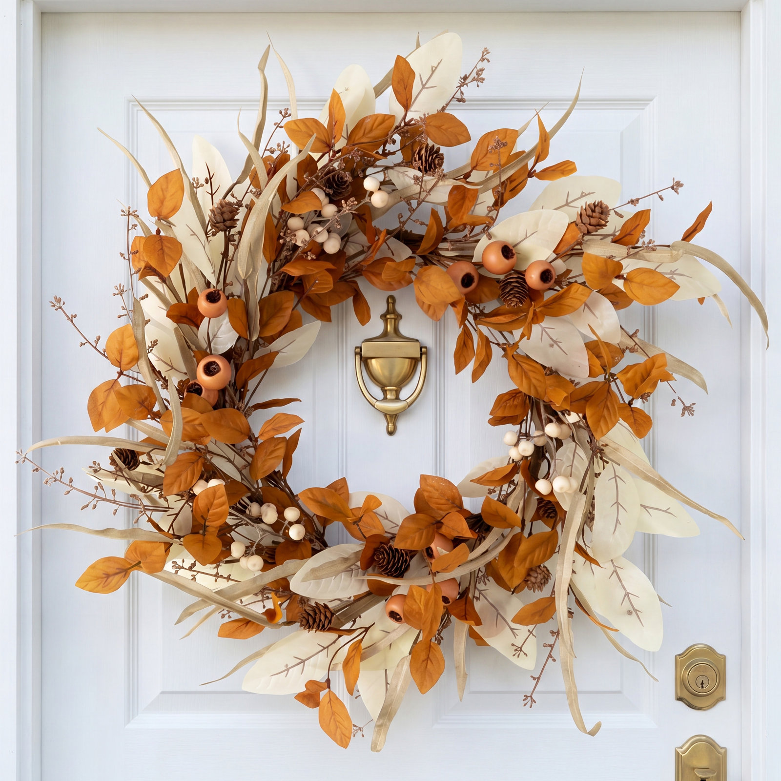 24" Artificial Mixed Foliage Fall Wreath, Brown