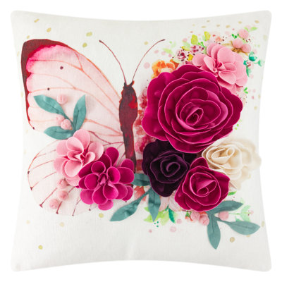  3D Flower Butterfly Velvet Throw Pillow Cover 18 x18 Inch