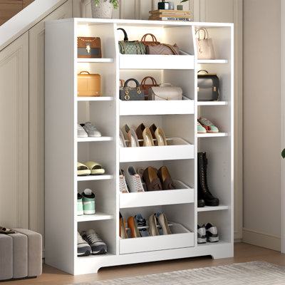 Modern LED Shoe And Handbag Storage Cabinet With 5 Drawers And 12 Shelves,  Shoe Rack Organizer For Closet, Entryway