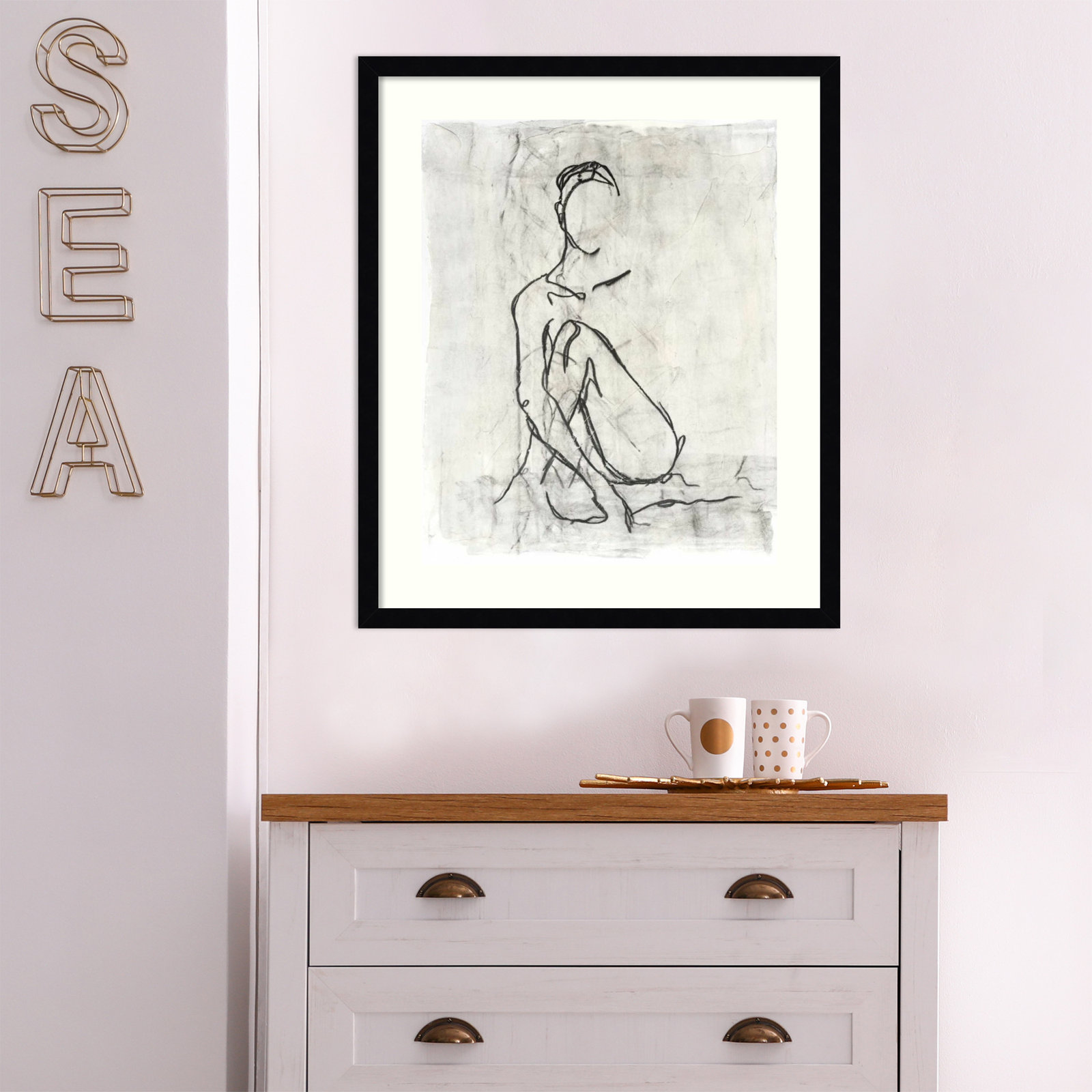 Embellished Nude Contour II Print, Black Framed Paper, 41" H x 33" W