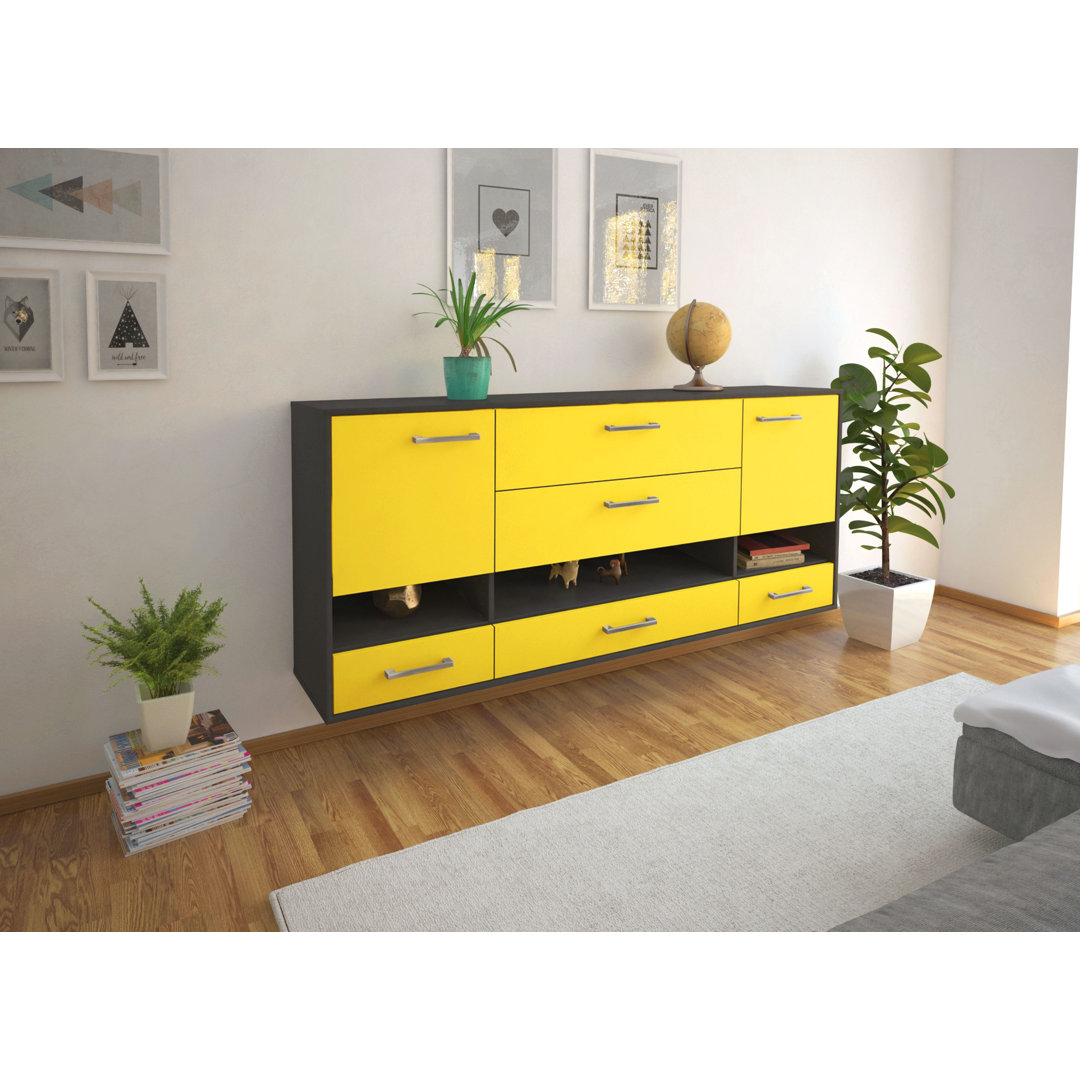 Sideboard Lafayette, Farbe: Orange/Weiß, Fliegend/Metallgriffe, Größe: 180x79x35cm