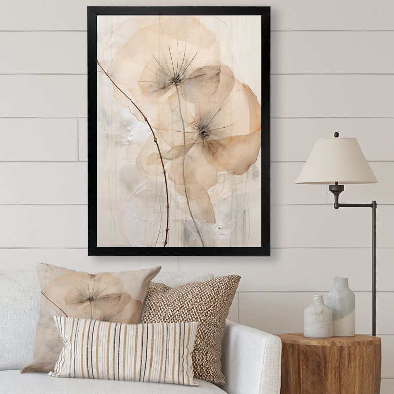 Luxueuse fleur du matin beige gloire II, H 32 po x l 24 po x P 1 po, Cadre simple noir
